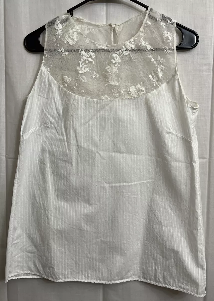 Peter Som Blouse Lace Yoke Cotton Off White Sleeveless SPOT Size 6