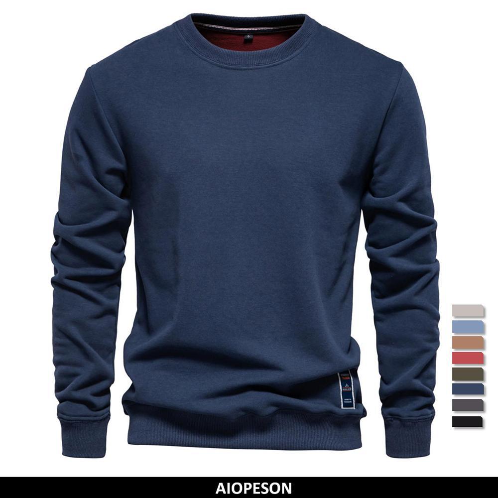 Sudaderas Pullover Informal Spo de Mezcla de Algodón Aiopeson Para Hombres Cuello Redondo Color Sólido