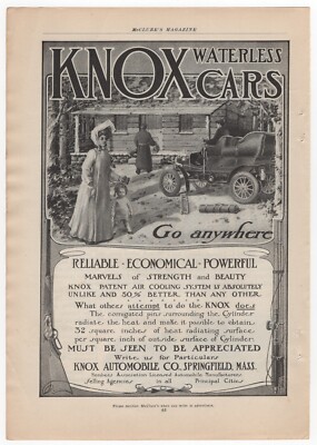 Antique 1905 Print-ad, Knox Waterless Cars, Springfield MA, & The Wayne 16 HP