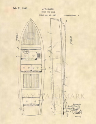 Vintage Chris Craft Boat US Patent Art Print- Vintage Boat Antique Boat - 827