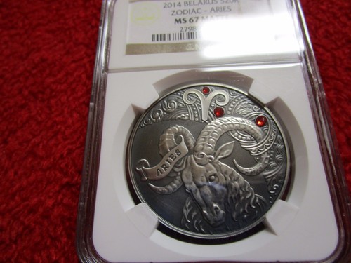 Belarus Zodiac Signs Aries Silver Coin NGC PF67 Antique Matte Finish Pop 1 - Picture 3 of 11