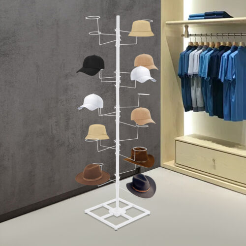 Espositore per cappelli girevole in metallo 5 livelli pavimento libero 20 tappi supporto copricapo - Foto 16 di 17