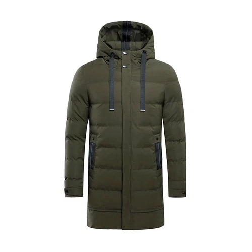 Mens Hooded Padded Long Cotton Coat Winter Longline Jacket Overcoats - Bild 14 von 26