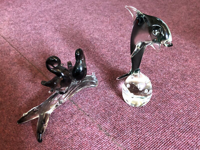 Murano (?) Glasfiguren. Delphin, Schwäne