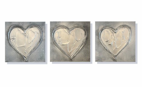 Set of 3 x Original Silver Heart Textured Canvases - Grey & Silver Art - 第 1/4 張圖片