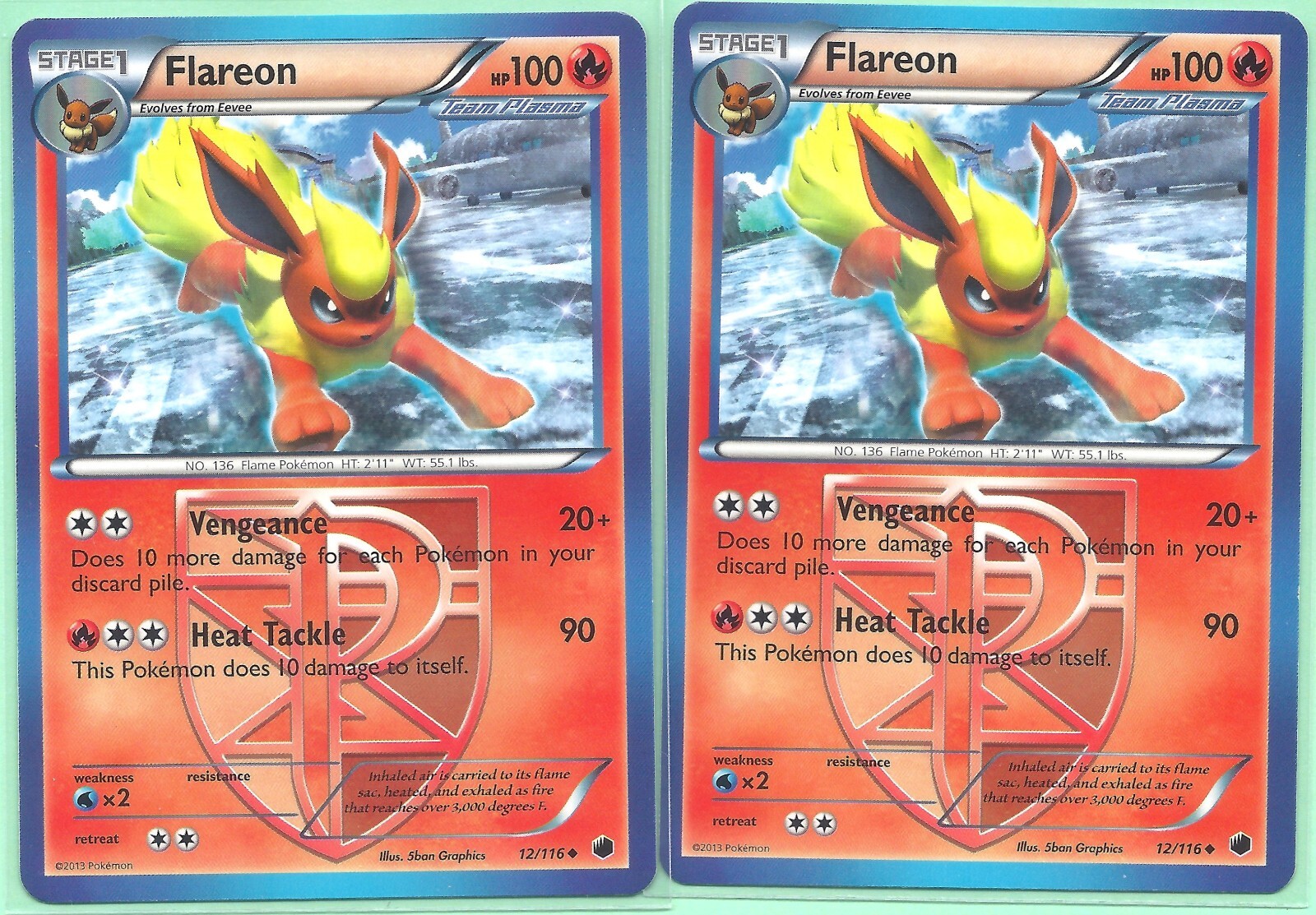 2x FLAREON 12/116 Plasma Freeze Pokemon Cards-NM/M -2013 RELEASE