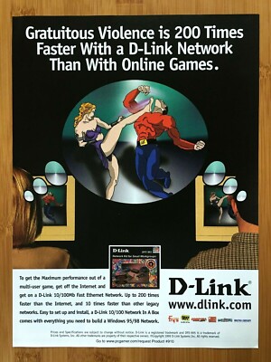 1999 D-Link Ethernet Network Print Ad/Poster PC Gaming Advertisement Retro Decor