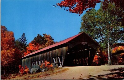 Covered Bridge Albany New Hampshire NH Swift River Fall Autumn VTG Postcard UNP