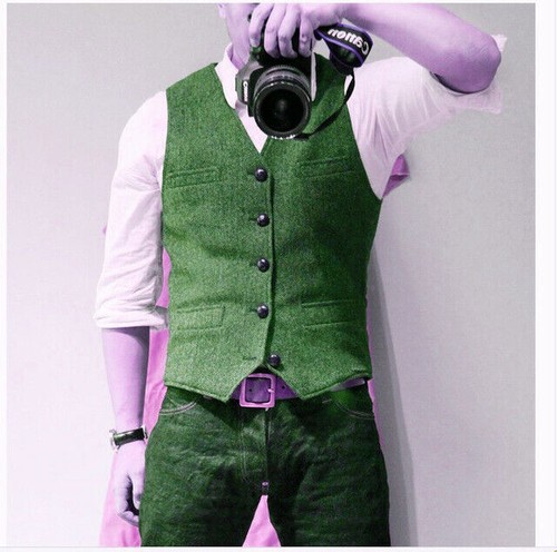 Men's Suit Vest Blue Woolen Blended Mens Vest Denim Jacket Formal Business - Picture 7 of 25