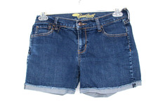OLD NAVY Cut-Off Denim Shorts Women Size 4 Dark Blue Sweetheart Cuffed Stretch