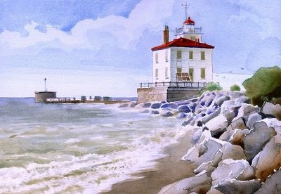BELLA TERRA Fairport Harbor West Breakwater Lighthouse Lake Erie, Ohio. James Mann Notecards