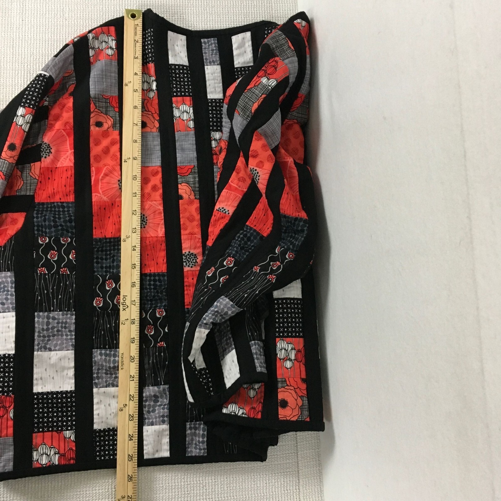 Patchwork Jacket Size L Black Red Orange Gray Whi… - image 9