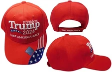 President Trump 2024 Take America Back Red USA Flag On Bill Embroidered Cap Hat