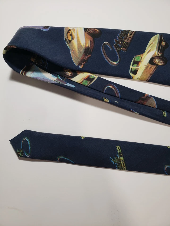 Corbata Oficial Corvette 58" Estampado Raya Azul Marino Seda Hecha a Mano Italia Nuevo con Etiquetas De Colección Foto 4 de 4