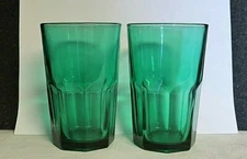 Vtg Crisa Forest Green 8 Panel Drinking Glasses Cooler Boston 16 oz 5 3/8" HTF