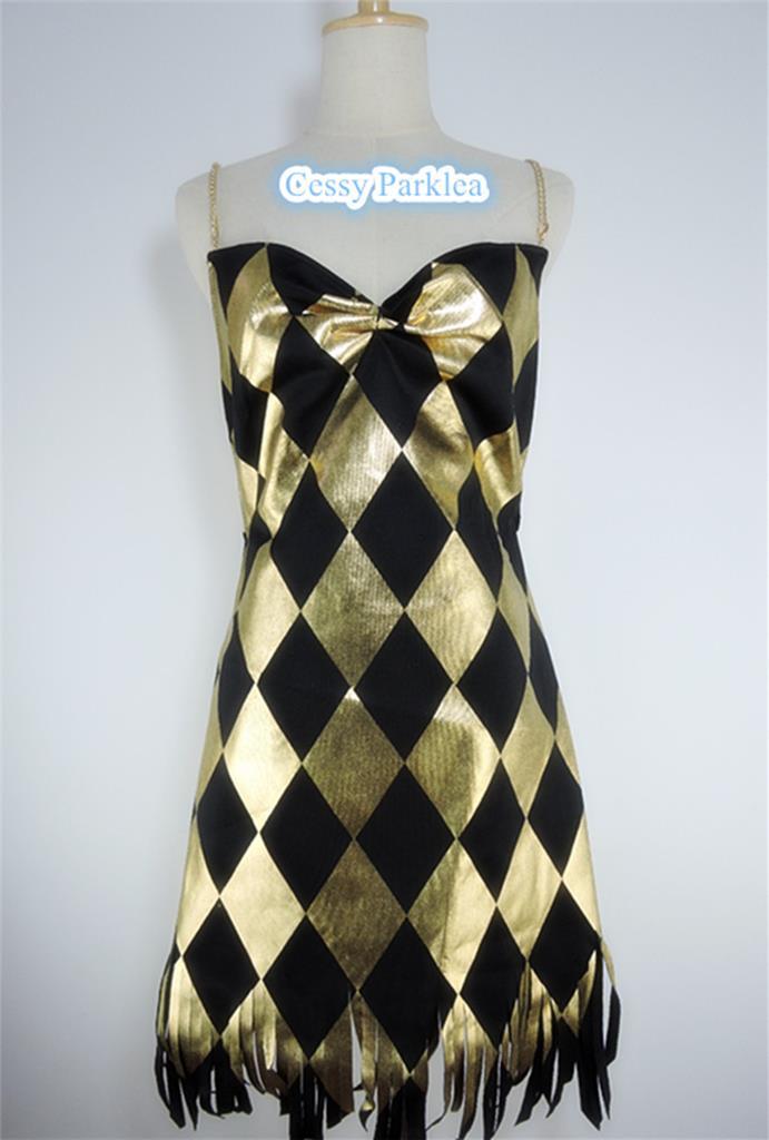 W-A3-3 Suicide Squad Harley Quinn Black Gold Club Backless Dress Fancy  Costume | eBay