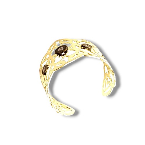 Vintage goldfarbenes Breitband offener filigraner Stil einzigartig gestaltetes Manschettenarmband - Bild 6 von 12