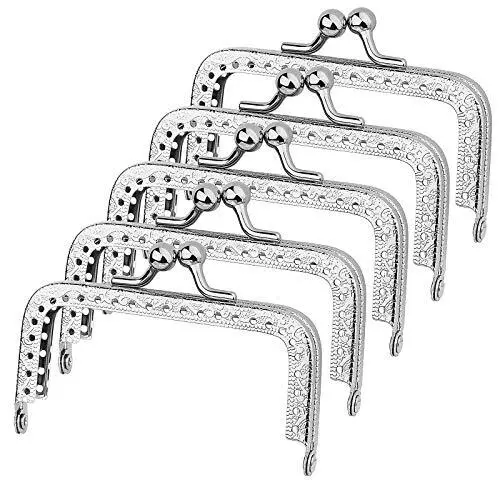 5 Pcs Metal Purse Frame 3.3 Inch Silver Kiss Clasp Frame Bag Kiss Clasp  Lock For