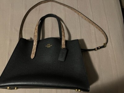 coach 1947 backpack style handbags Coach Black With Lt. Brown Handle Handbag Leather 3 compartments  #1947-76073
