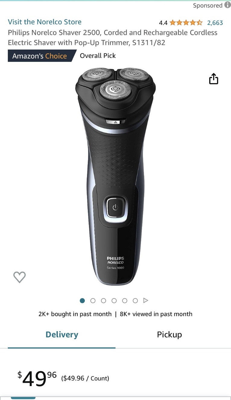 Philips Norelco Shaver 2500 Rechargeable Electric Shaver W/ Trimmer S1311/82