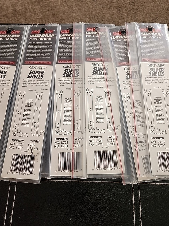 Eagle Claw Size 8 Laser Sharp Snelled Baitholder Hooks Lot Of 6 eBay