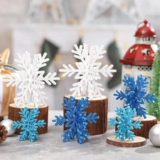 Bucherry 12 Pcs Glitter Snowflake Decorations 3D Wooden Snowflake Tabletop De...