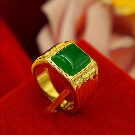 2Ct Square Natural Green Jade Vintage Men's Wedding Ring Sterling