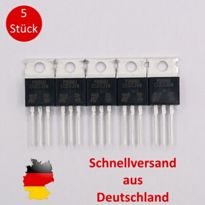 5 x Stück STP3NB60 P3NB60 N-Channel Mosfet TO220  600V 2,9A Transistor NEU
