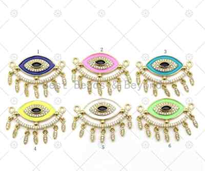 CZ Micro Pave Enamel Colorful Evil Eye With Teardrop Shape Pendant, 18K Gold