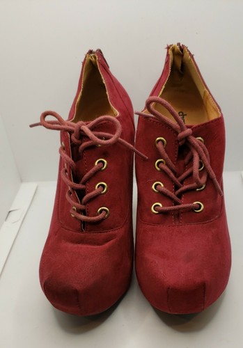 Charlotte Russe Artisan Red Suede Lace Up Round Toe High Heel Ankle Boot Women 8 - Picture 3 of 19