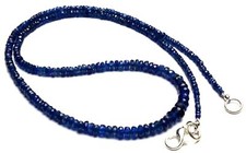Natural Gem Myanmar Blue Sapphire Faceted Rondelle Beads Necklace 17" 53Cts.