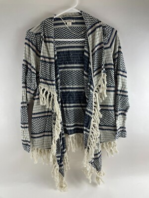 Ruff Hewn Sweater Women's Size Small Petite Cream Navy Pink Cardigan Tussled