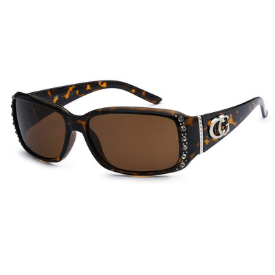 Women Rhinestones Studded Narrow Rectangular Sunglasses - Tortoise Brown