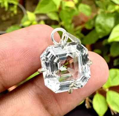 Natural Ceylon White Sapphire 45 Ct Asscher Cut AGL Certified Gemstone Pendant
