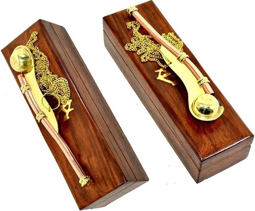 Brass & Copper whistle keyring W/Wood Box collectible marine nautical key chain - Picture 2 of 3