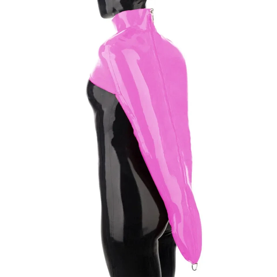 湿 PVC 皮革全袖上衣高领紧身手约束后拉链 — 第 3/4 张图片