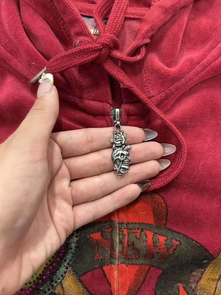 Sudadera con Capucha Vintage Años 00 Ed Hardy Terciopelo Y Seda Interior Deslumbrante Cremallera Talla M Foto 4 de 4