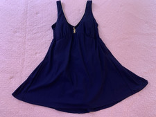 Vintage Robby Len Navy One-Piece Swim Suit Dress w Gold Buttons - 14W