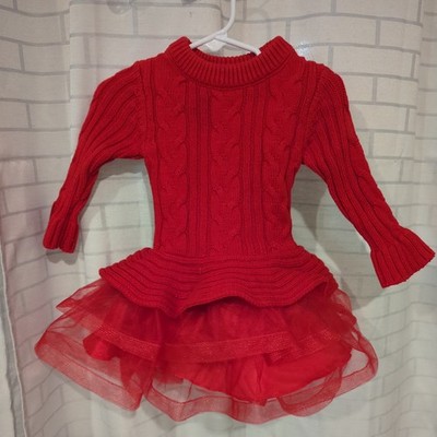 Bonnie Baby Toddler Red Knit Dress Tulle Holiday Christmas Dress Size 18  Months | eBay