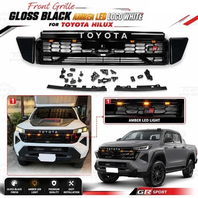 Front Grille Gloss Black Amber LED For Toyota Hilux Rogue Rugged X SR SR5 2026