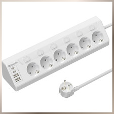 Steckdosenleiste 6-Fach Schaltbar mit 4 USB 9...