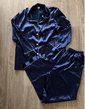 Navy Blue Satin Pajama Set Size Medium