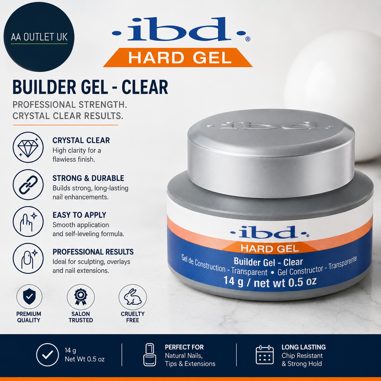 IBD Hard Gel Nails Builder Clear 1 pack 14g Premium New