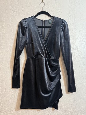 Wild Fable Blue Velvet Wrap Dress Women's Medium Long Sleeve V-Neck