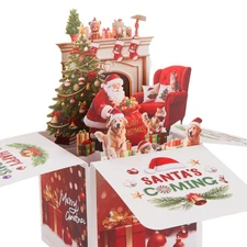 HASSLICKIT 3D Pop Up Christmas Card with Santa, Dogs  Cats – Holiday Greeting...