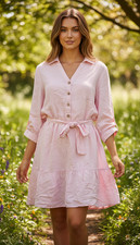 &me Dress Size 16 Plus Pink Linen Viscose Belted Button up Relaxed Short Work