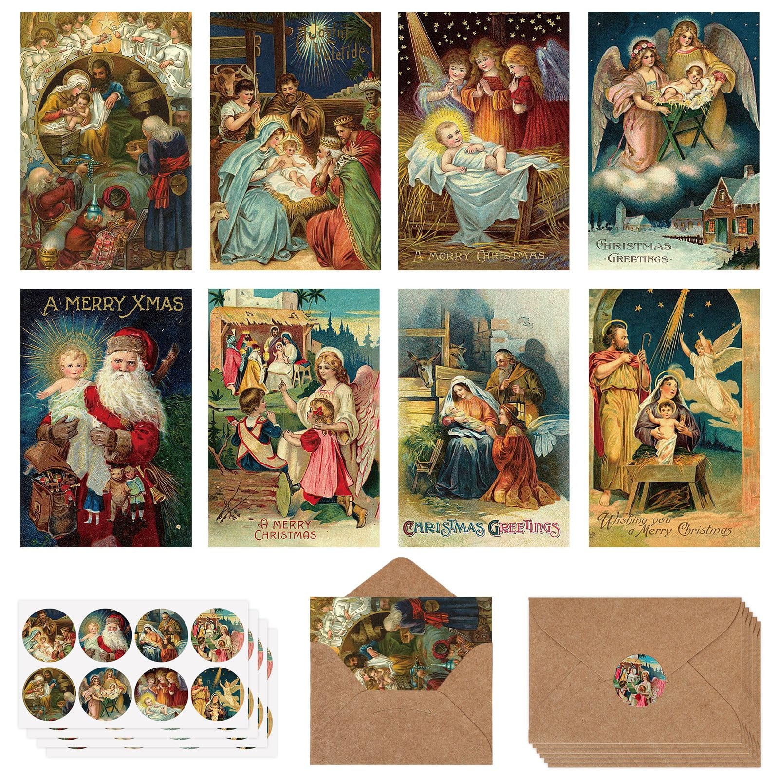 32 Packs Vintage Christmas Greeting Cards 4 x 6 Inch Retro Christian Jesus Note