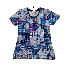 White Cross Scrub Top Blue Floral XS Healthcare Worker Nurse Aide Vet Doctor