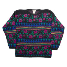PETITES Damen Gemusterter Pullover Schwarz Floral Enges Strickmuster S