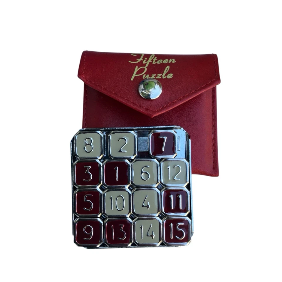 Juego clásico rompecabezas ThinkFun Fifteen con estuche de viaje rojo bolsillo de acero inoxidable Foto 2 de 4